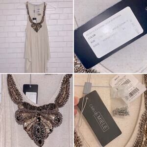 NEW Carlos Miele $255 Beaded Flowy Tank Tunic Dress Cover Up Ivory MEDIUM